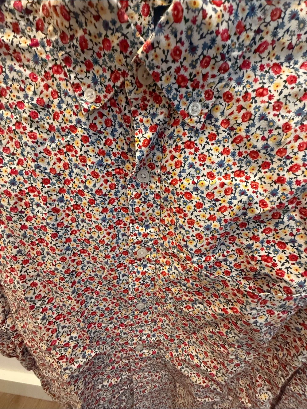 J. Crew Men's White Button-Down Shirt with Red & Blue Floral Print